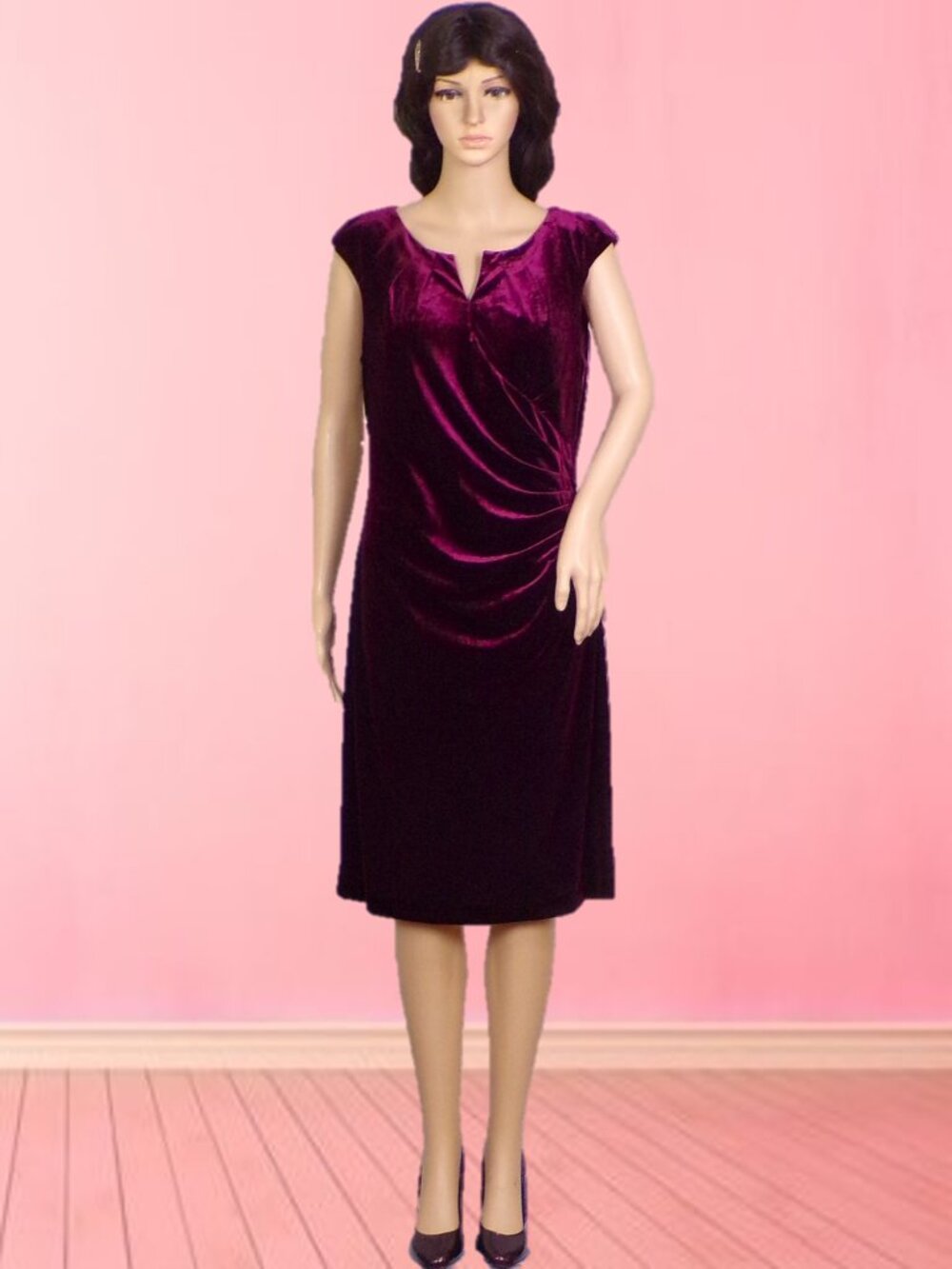 ADRIANNA PAPELL size 10 burgundy velvet sheath dress polyester/elastane DC only